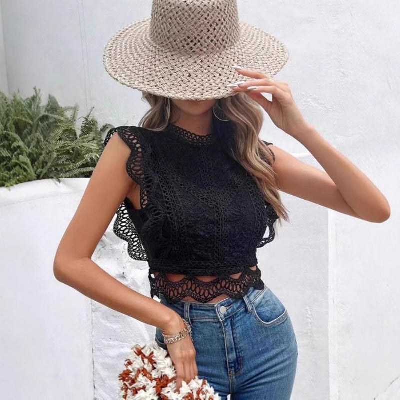 Damen Spitze Detail kurze Bluse