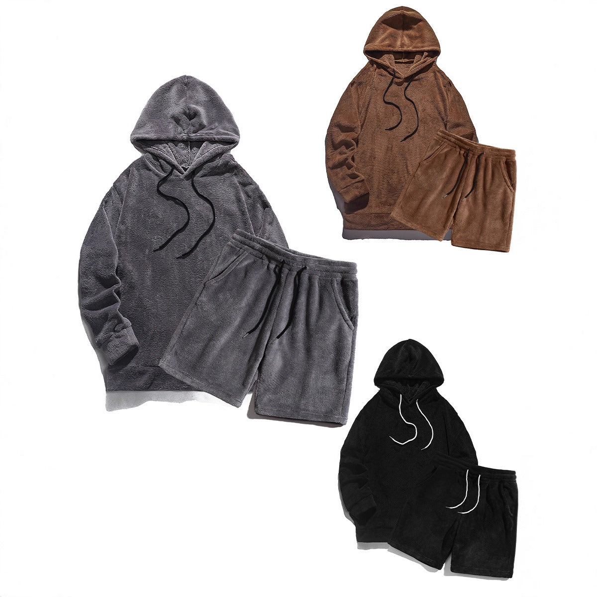 Herren Kuscheliges Hoodie-Shorts-Set