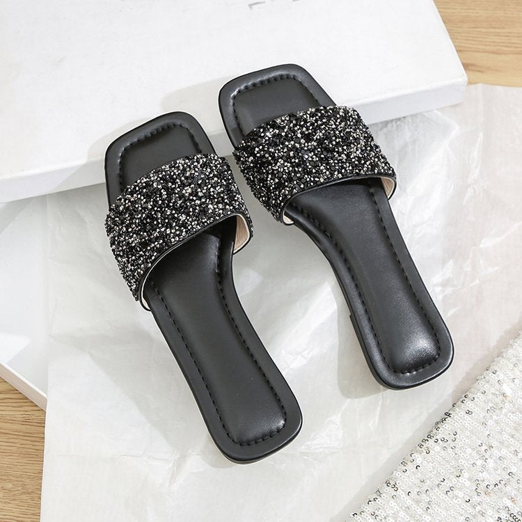 Damen Glamouröse Riemchen-Pantoletten mit funkelnder Strass-Applikation