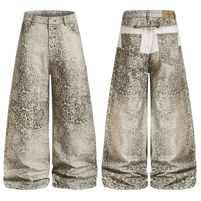 Damen Hochtaillierte Balloon-Jeans im Animalprint mit weitem Culotte‑Schnitt und Knopfleiste Shop Nory