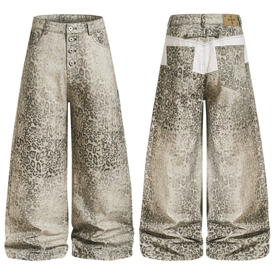 Damen Hochtaillierte Balloon-Jeans im Animalprint mit weitem Culotte‑Schnitt und Knopfleiste Shop Nory