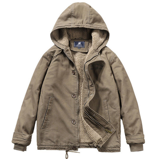 Herren Canvas‑Hoodie‑Parka mit durchgehendem Teddyfleece‑Futter und Kordelzug Shop Nory