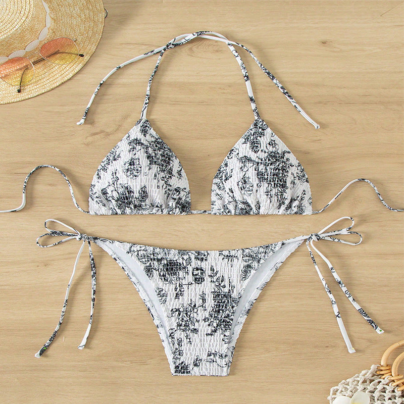 Damen Triangelbikini mit verspieltem Blütenmuster und einstellbaren BindShopnoryändern Shopnory