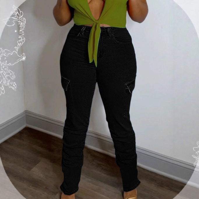 Damen Hochtaillierte Cargo-Jeans mit schmaler Passform und gerafften Beinsäumen Shop Nory
