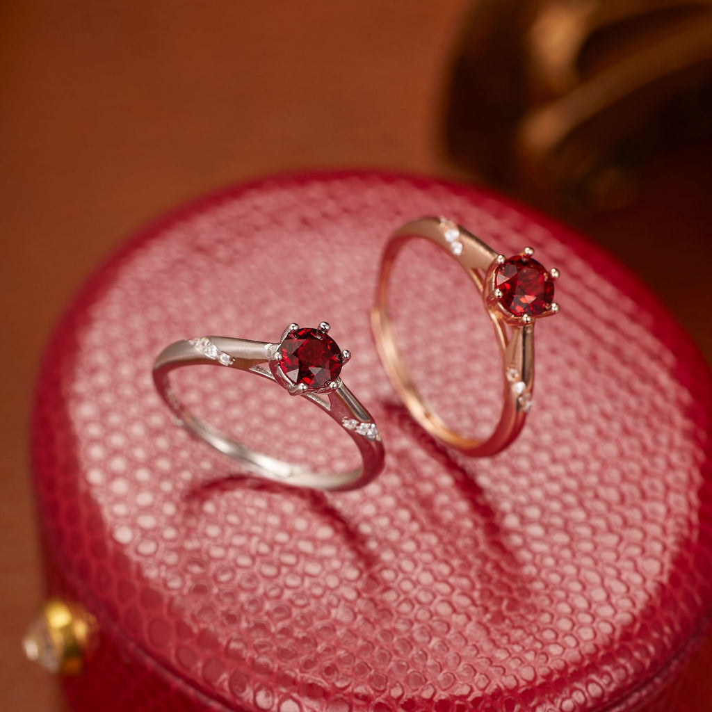 Damen Ring mit rotem Stein und funkelnden Zirkonia-Detail Shop Nory