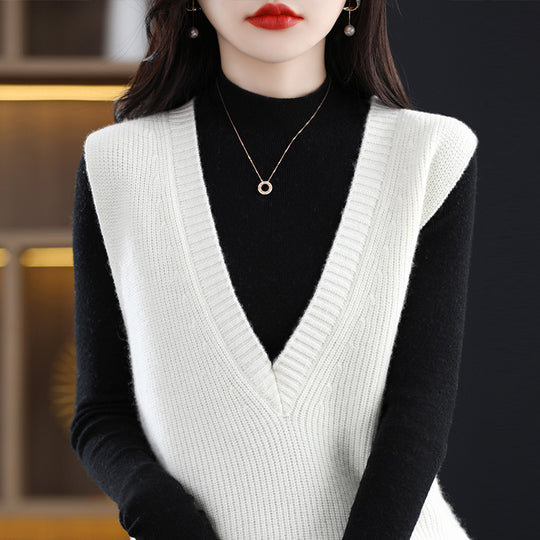 Damen Strick-Longweste mit tiefem V‑Ausschnitt und feiner Rippstruktur Shop Nory