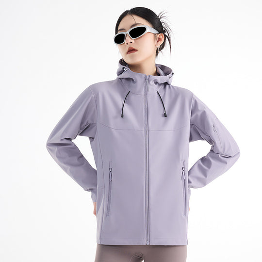 Damen Atmungsaktive Softshell-Regenjacke mit Kapuze, winddicht und minimalistischer Tech-Optik Shop Nory