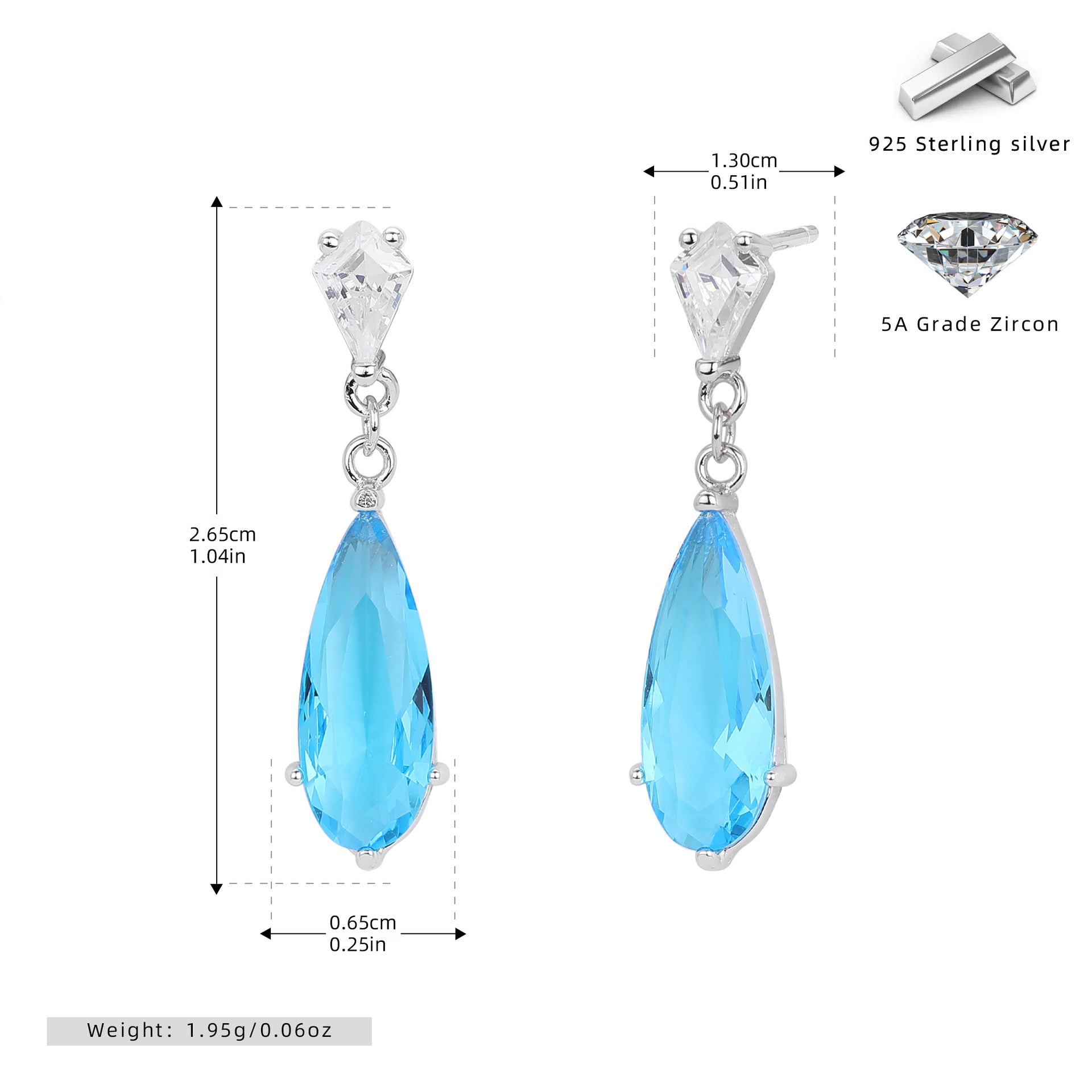 Damen Ohrhänger mit funkelnden Tropfen-Zirkonen aus hochwertigem 925 Sterling Silber Shop Nory