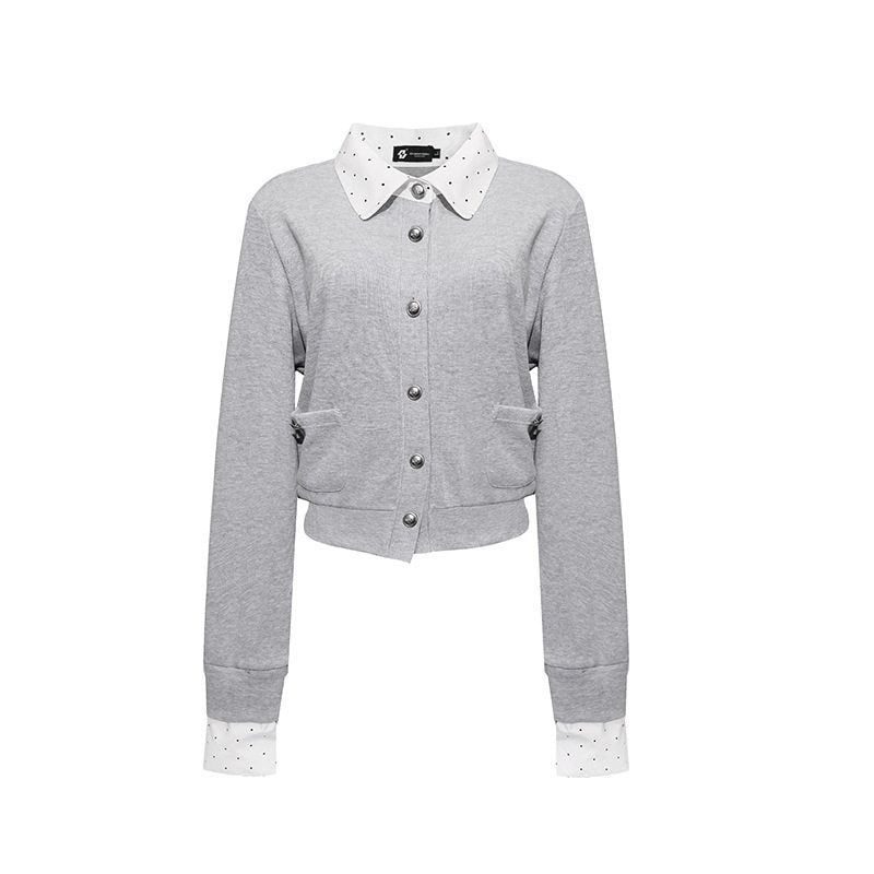 Damen Knopf-Sweatjacke mit eingesetztem Hemdkragen und Manschetten Shop Nory