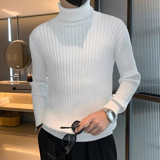 Herren Enganliegender Gerippter Rollkragenpullover aus Feinstrick Shop Nory