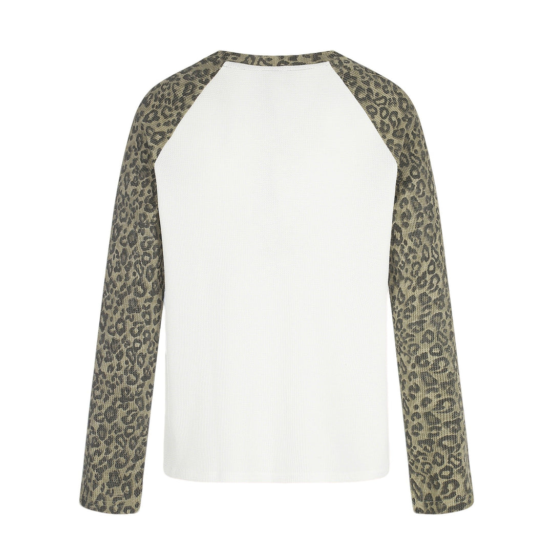Damen Langarmshirt im Baseball-Stil mit Leopardenärmeln und Grafikprint Shop Nory