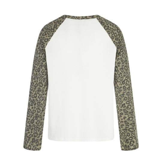 Damen Langarmshirt im Baseball-Stil mit Leopardenärmeln und Grafikprint Shop Nory