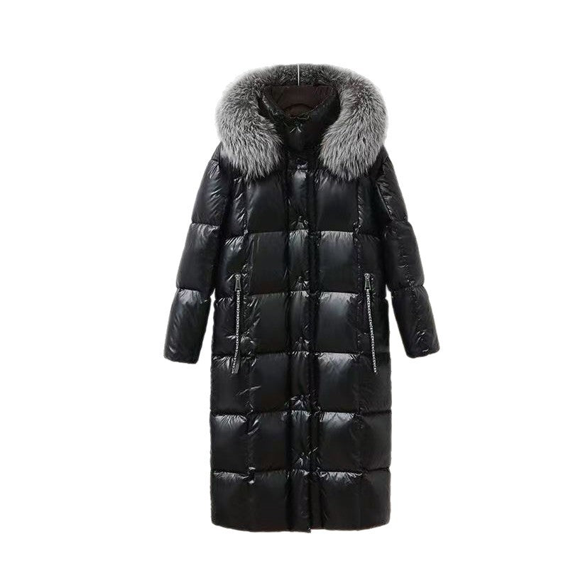 Damen Lange Daunenjacke mit Kunstfellkragen Shop Nory