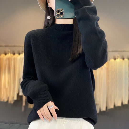 Damen Kuscheliger Mohair‑Optik Pullover mit Zierstruktur am Oberteil und Stehkragen Shop Nory