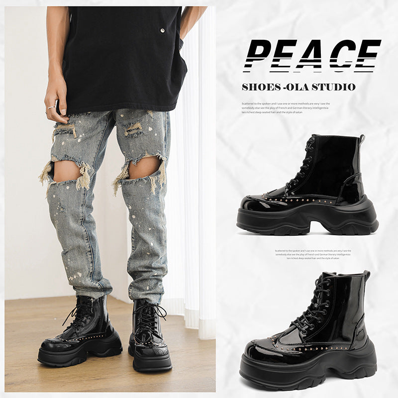 Damen Plateau-Boots mit Lackfinish, Schnürung und Nietenbesatz Shopy Nory