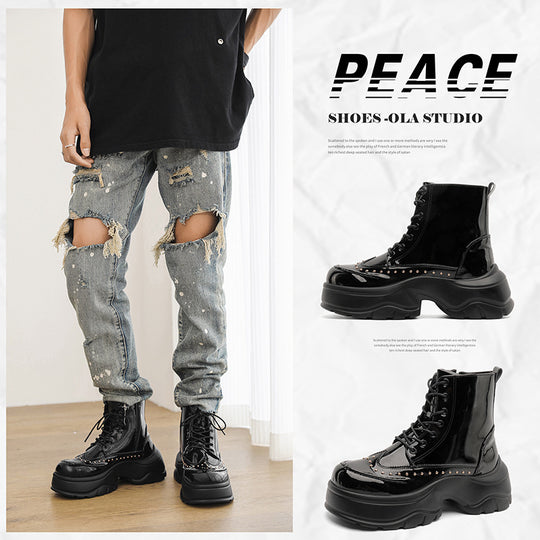 Damen Plateau-Boots mit Lackfinish, Schnürung und Nietenbesatz Shopy Nory