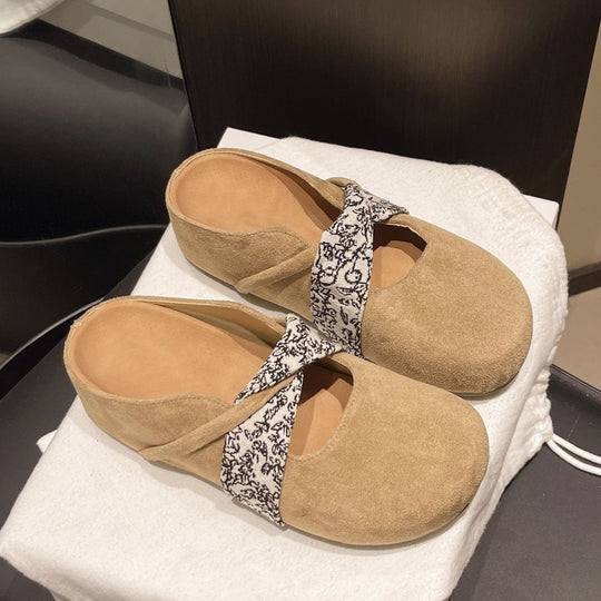 Damen Velours-Mules mit gepolstertem Fußbett und Zierkreuzriemen Shop Nory