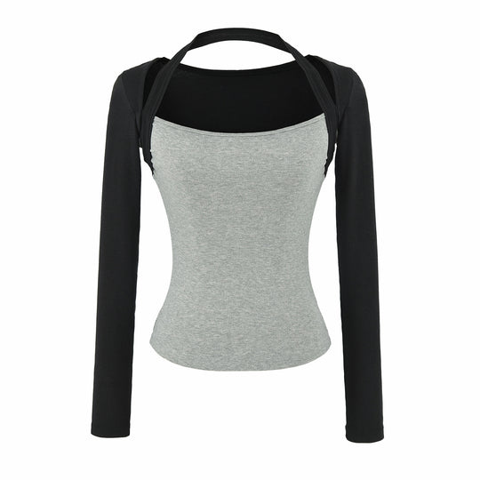 Damen Figurbetontes Layering-Top mit integriertem Bolero-Ärmel und Neckholder-Detail Shop Nory