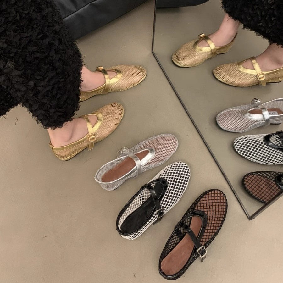 Damen Mesh-Slipper mit verstellbarem Riemen