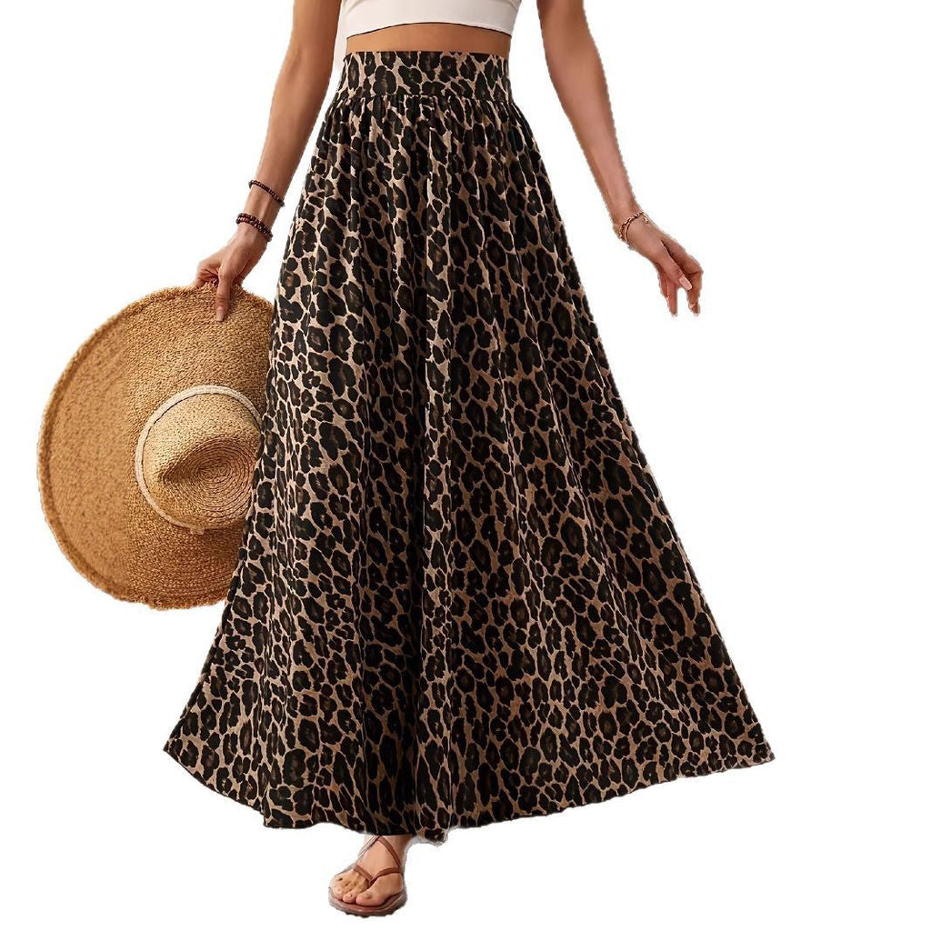 Damen Maxi-Rock mit elastischem Bund und Leopardenmuster