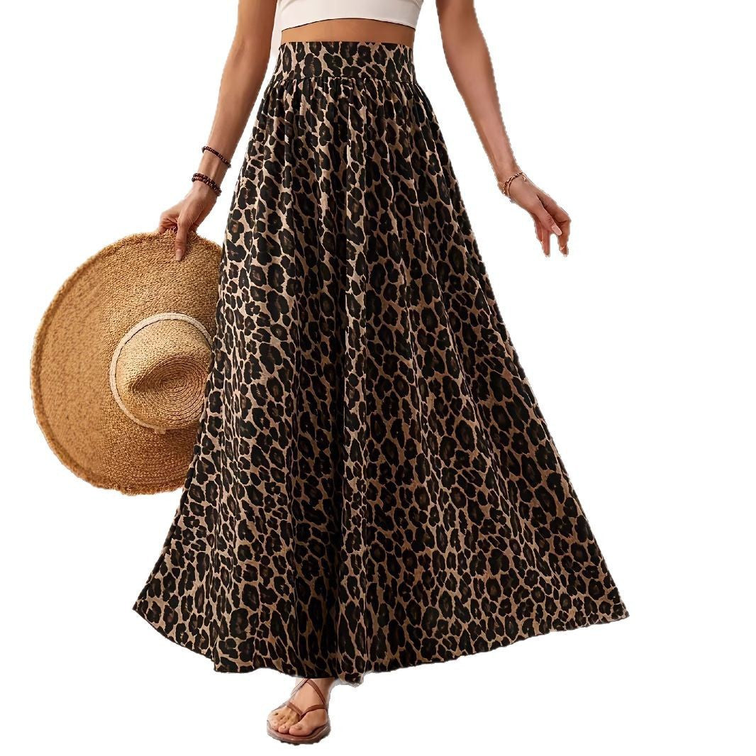 Damen Maxi-Rock mit elastischem Bund und Leopardenmuster