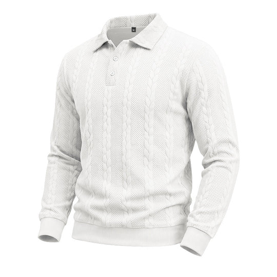 Herren Gestricktes Polo-Sweatshirt mit Zopfstrickmuster und Knopfleiste Shop Nory