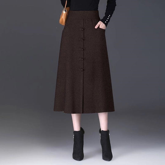 Damen Eleganter und schicker Midi-Rock mit Knopfdetails Shop Nory