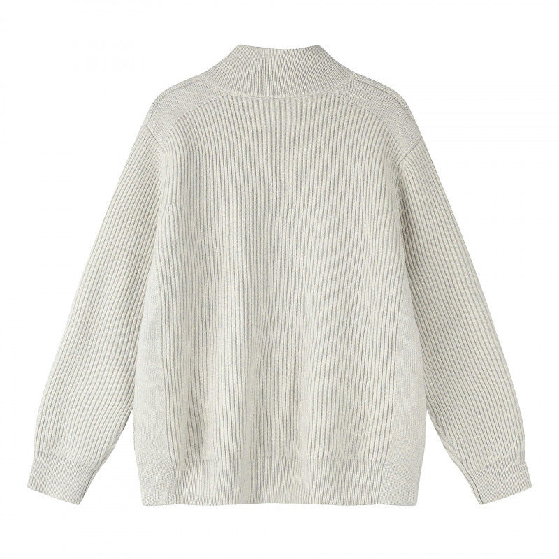 Unisex Grobgestrickter Reißverschluss-Strickcardigan mit Stehkragen und Rippstruktur Shop Nory