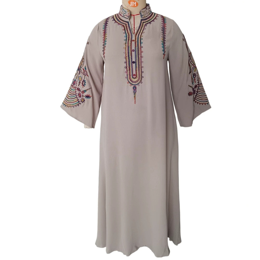 Damen Besticktes Maxikleid im Kaftan-Stil mit Stehkragen und Glockenärmeln Shop Nory