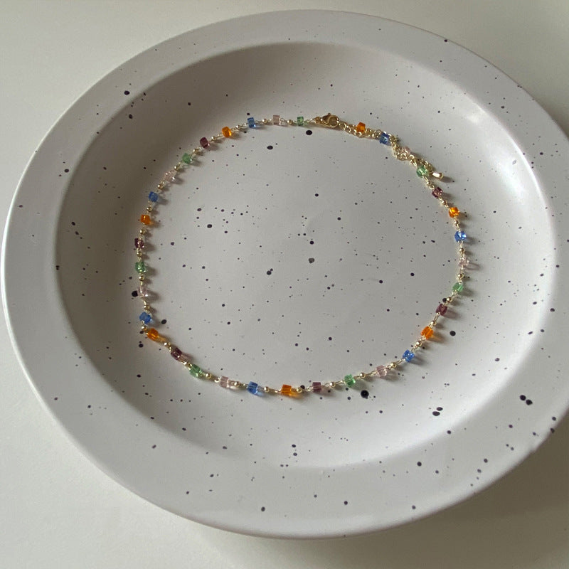 Damen farbenfrohe Gliederhalskette aus hochwertigem Glas Shop Nory
