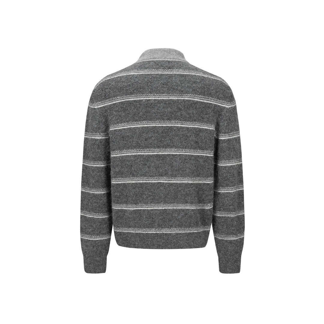 Herren Grobgestrickter Polokragenpullover mit Halbdruckknopfblende und Streifenstruktur Shop Nory