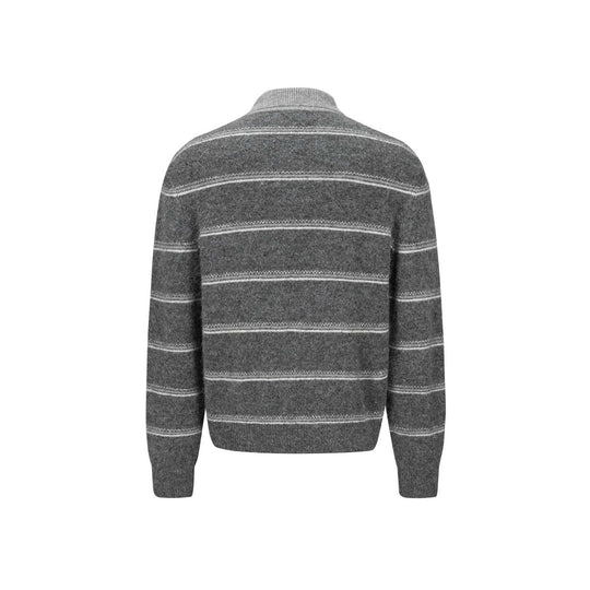 Herren Grobgestrickter Polokragenpullover mit Halbdruckknopfblende und Streifenstruktur Shop Nory