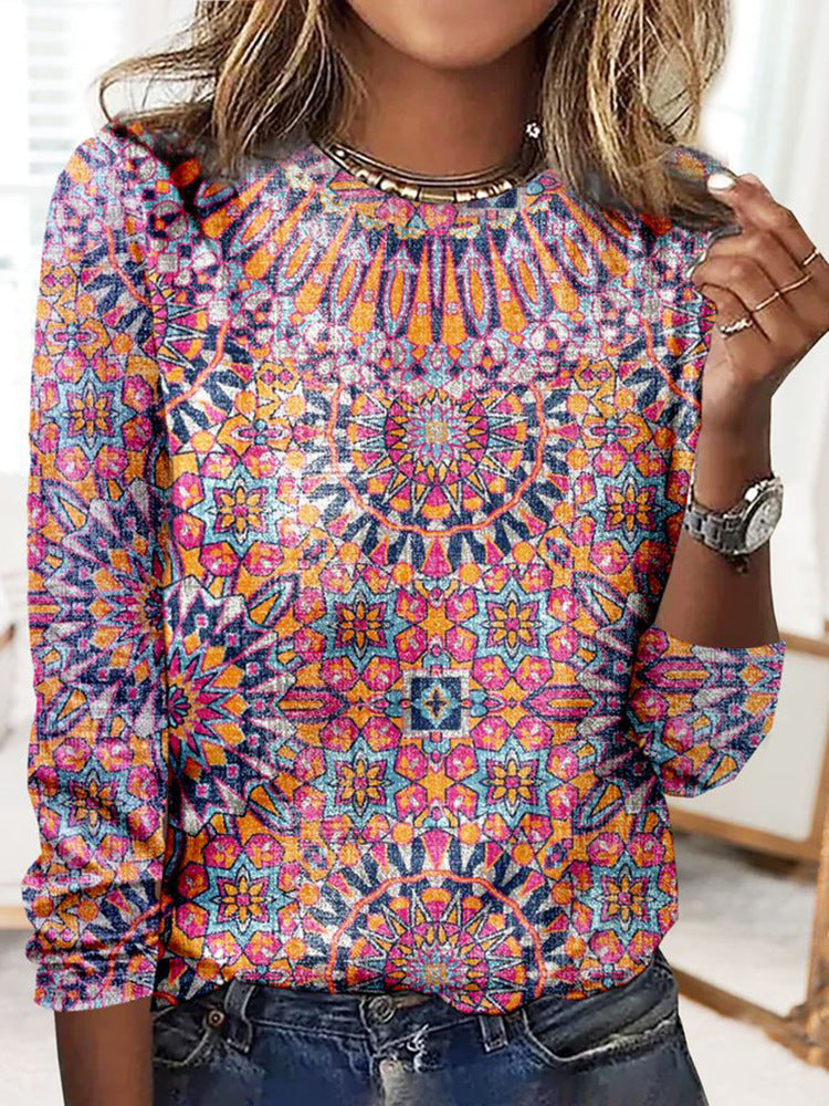 Damen Langärmeliges Oversize-Sweatshirt mit abstraktem Aquarell-Mosaikprint Shop Nory