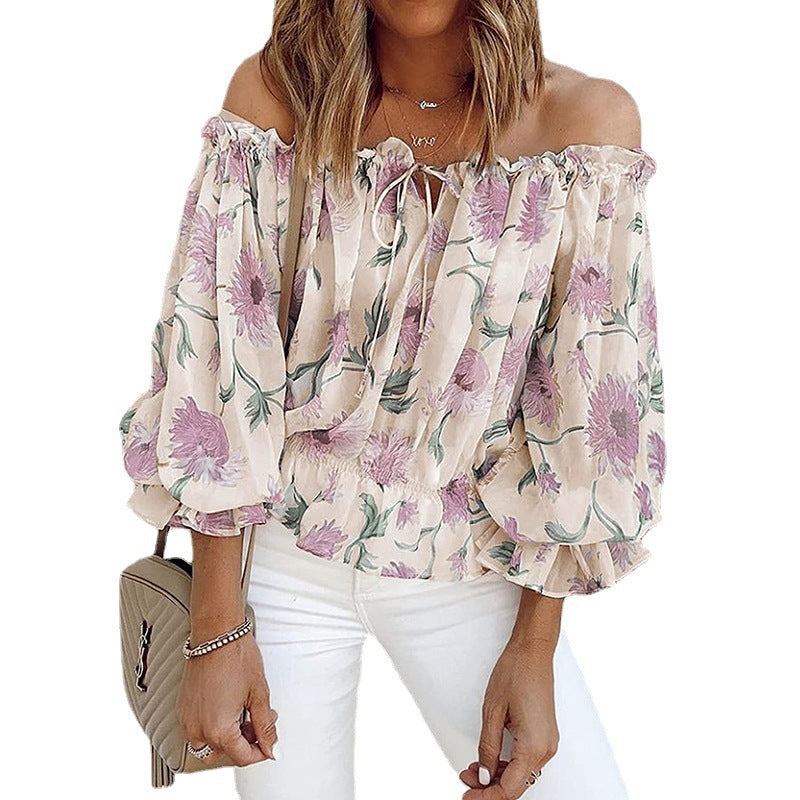 Damen Off-Shoulder Bluse mit floralen Mustern und Rüschendetails