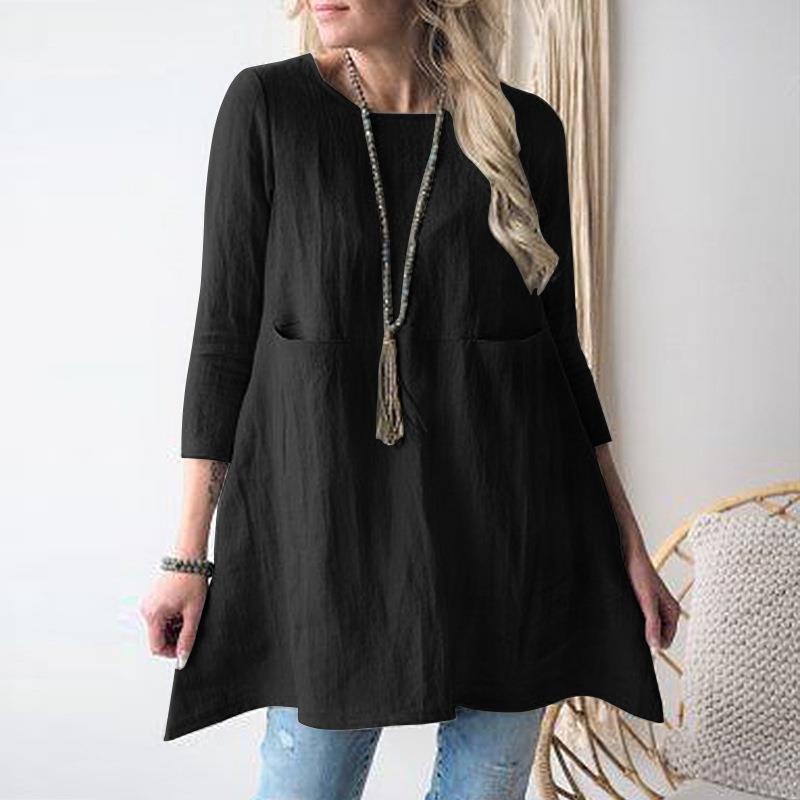 Damen Lässige A-Linien Tunika mit 3/4-Ärmeln und Eingrifftaschen Shop Nory