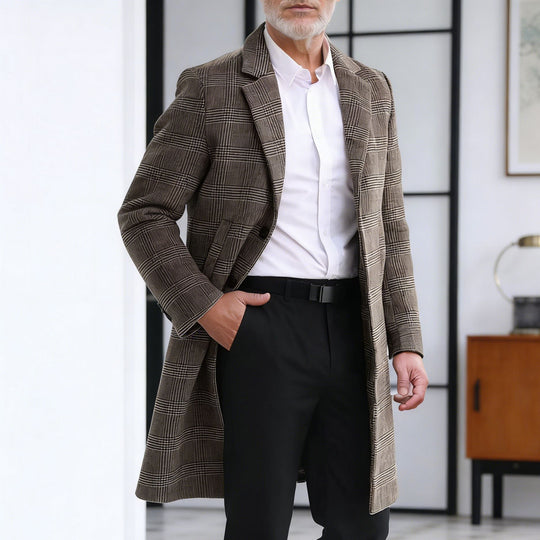 Herren Wollblendmantel im Glencheck mit schlanker langer Silhouette Shop Nory