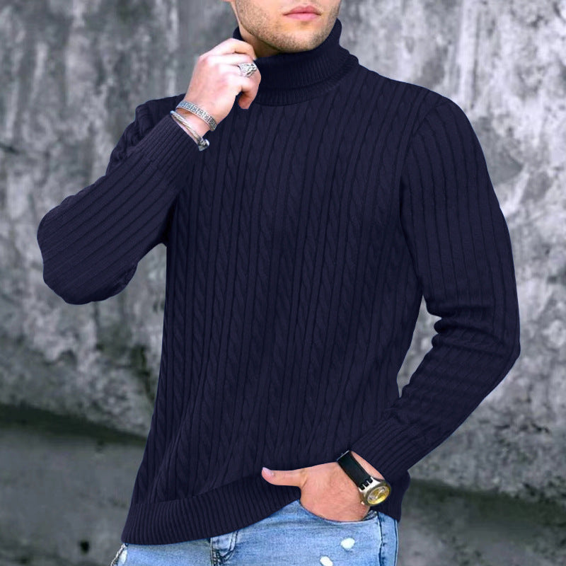 Herren eleganter Rollkragenpullover mit exquisiter Zopfmusterstruktur