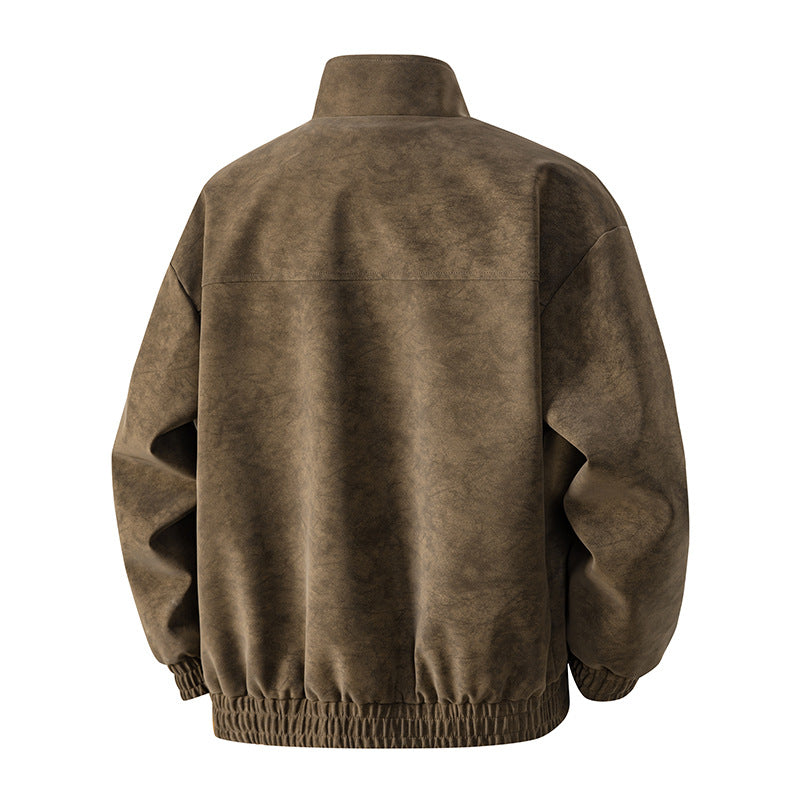 Herren Veloursleder‑Optik Bomberjacke mit Stehkragen, Reißverschluss und elastischem Saum Shop Nory
