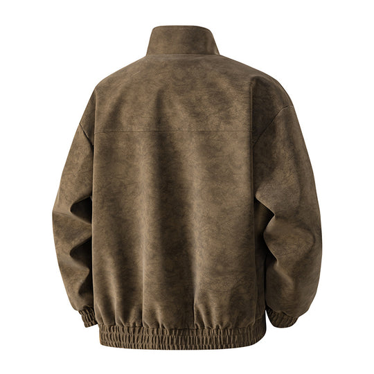 Herren Veloursleder‑Optik Bomberjacke mit Stehkragen, Reißverschluss und elastischem Saum Shop Nory