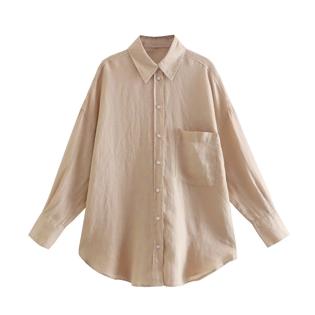 Damen Oversize-Hemdbluse aus Leinenmix mit überschnittener Schulter und Brusttasche Shop Nory