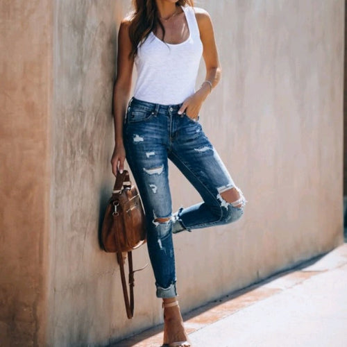 Damen modische Zerrissene Skinny-Jeans im lässigen Stil