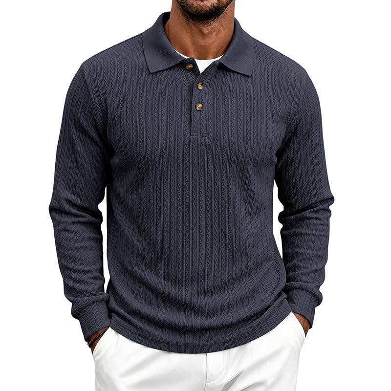 Herren Langärmeliges Strickpoloshirt mit Zopfmuster und Knopfleiste Shop Nory