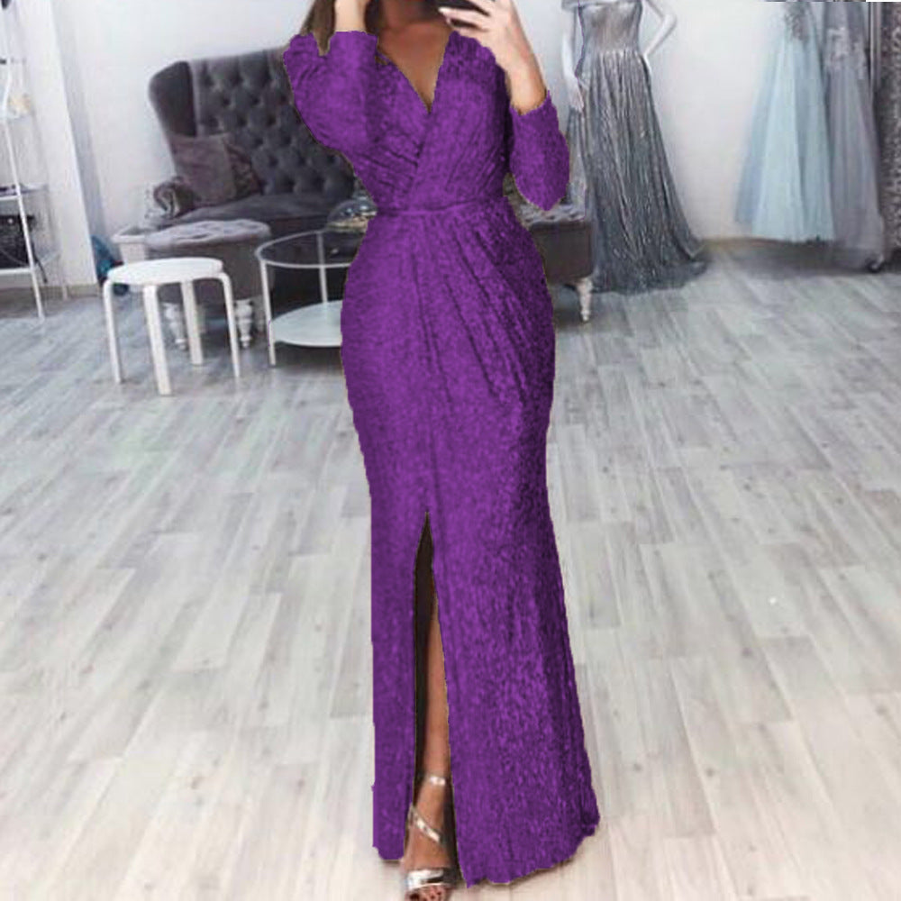 Damen Abendkleid mit Wickelfront, langem Beinschlitz und taillierter Meerjungfrauen‑Silhouette Shop Nory