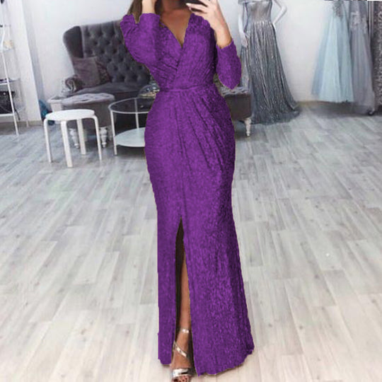 Damen Abendkleid mit Wickelfront, langem Beinschlitz und taillierter Meerjungfrauen‑Silhouette Shop Nory