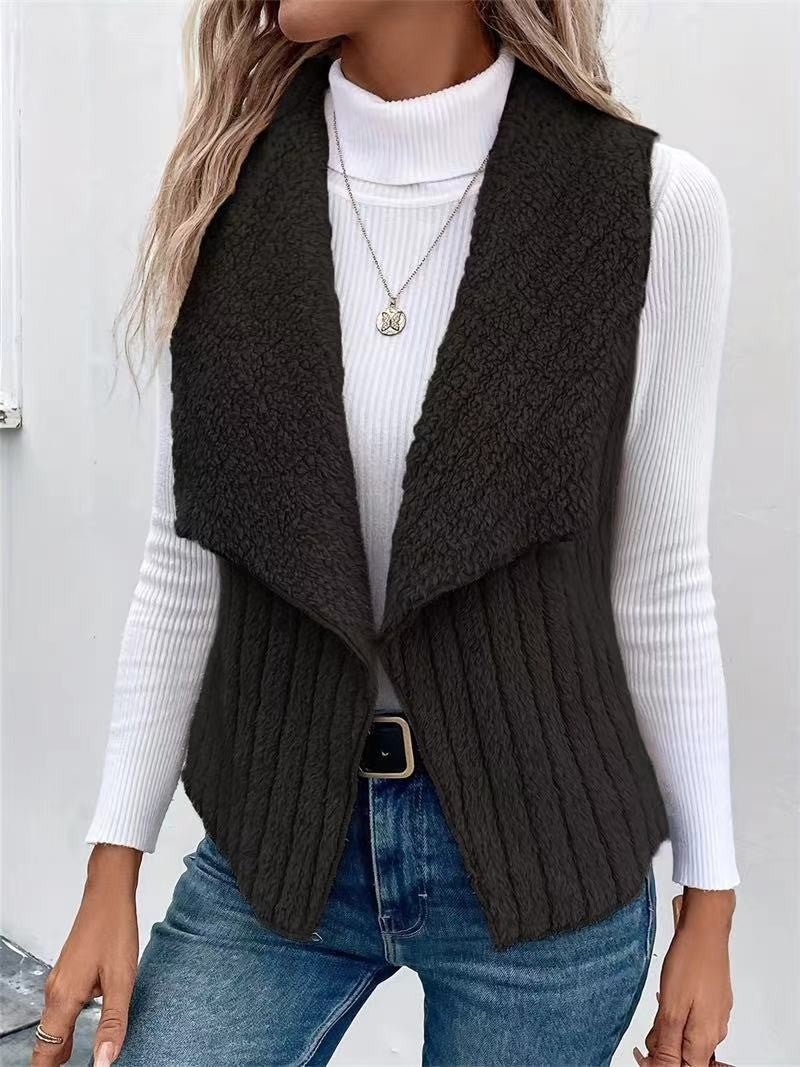 Damen nan kuschelige ärmellose Teddy-Fleece-Weste mit großem Schalkragen und strukturierter Rippenoptik Shop Nory