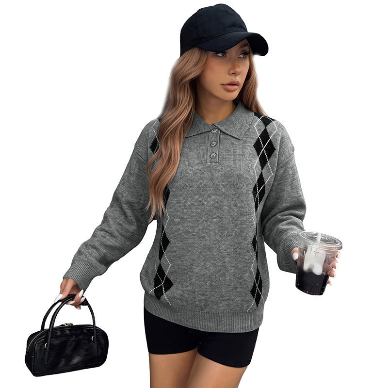Damen Lässiger Strickpullover mit klassischem Kragen Shop Nory