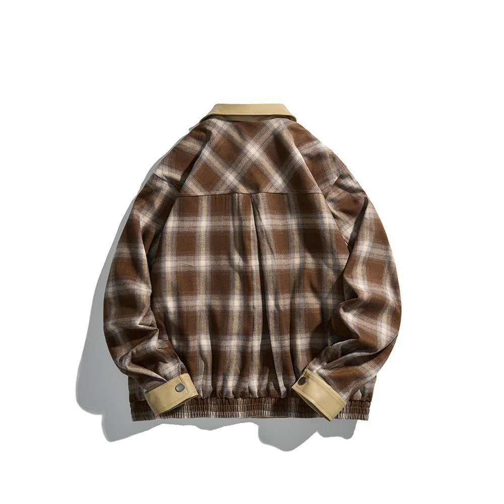 Herren Karierte Overshirt‑Jacke aus Flanell mit Kunstleder‑Details und Druckknopfleiste Shop Nory