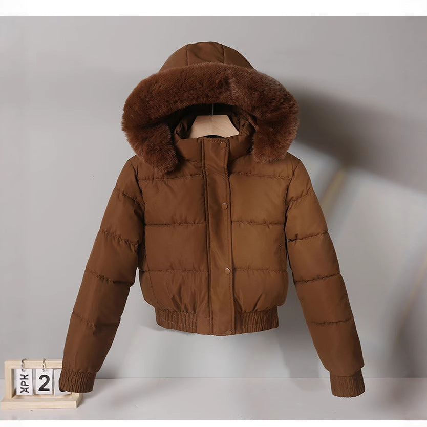 Damen nan kurze wattierte Kapuzenjacke mit Kunstfellbesatz, elastischem Saum und verdecktem Reißverschluss Shop Nory