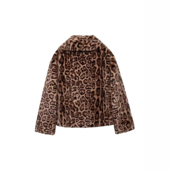 Damen kurze Boxy-Faux-Fur-Jacke mit Leopardenmuster und großem Schalkragen Shop Nory