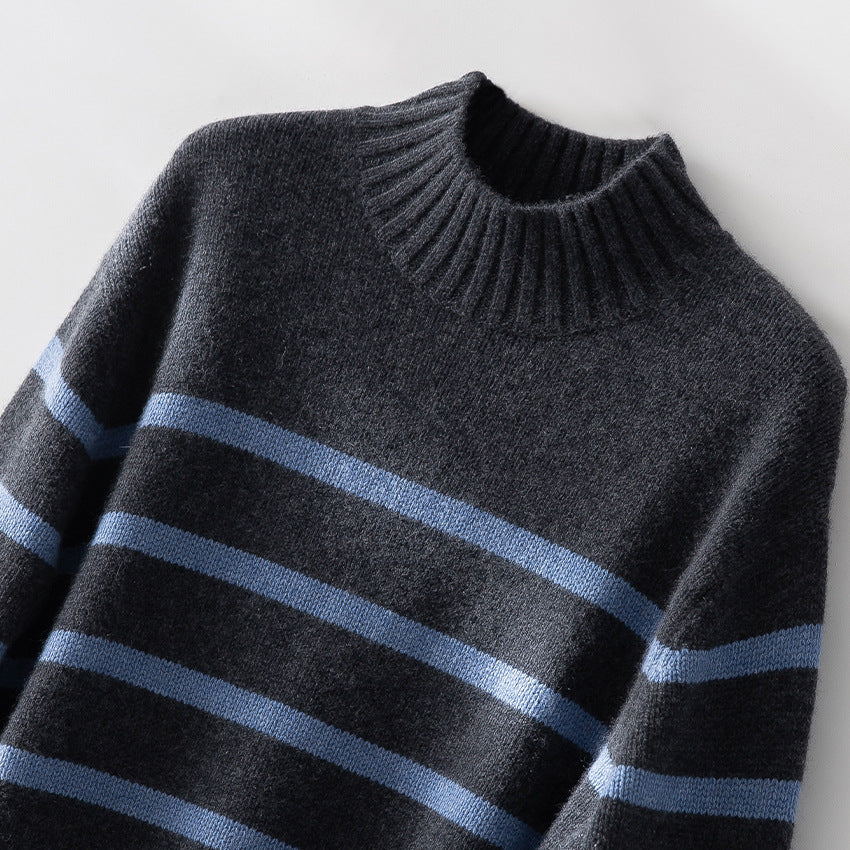 Damen Gestreifter Feinstrick-Pullover mit halbhohem Rippkragen und geripptem Saum Shop Nory